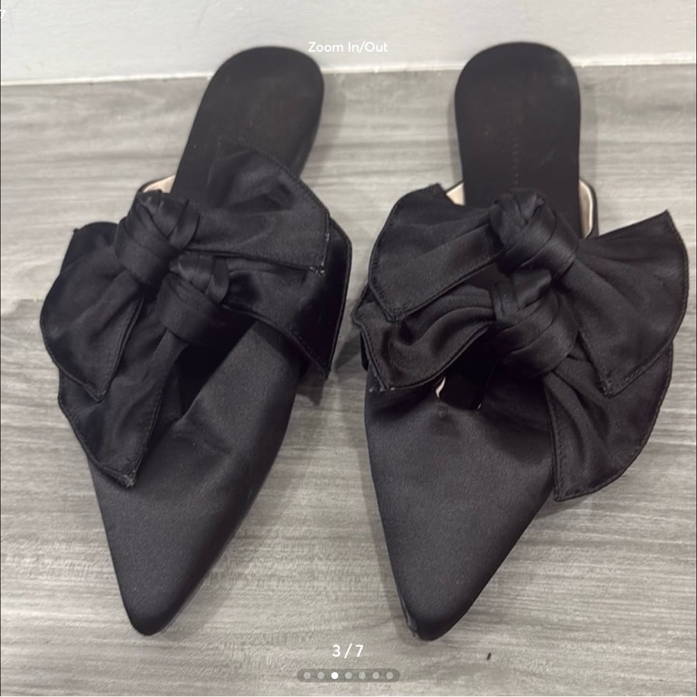 Zara Satin Elegant Black Double Bow Mules Size 9